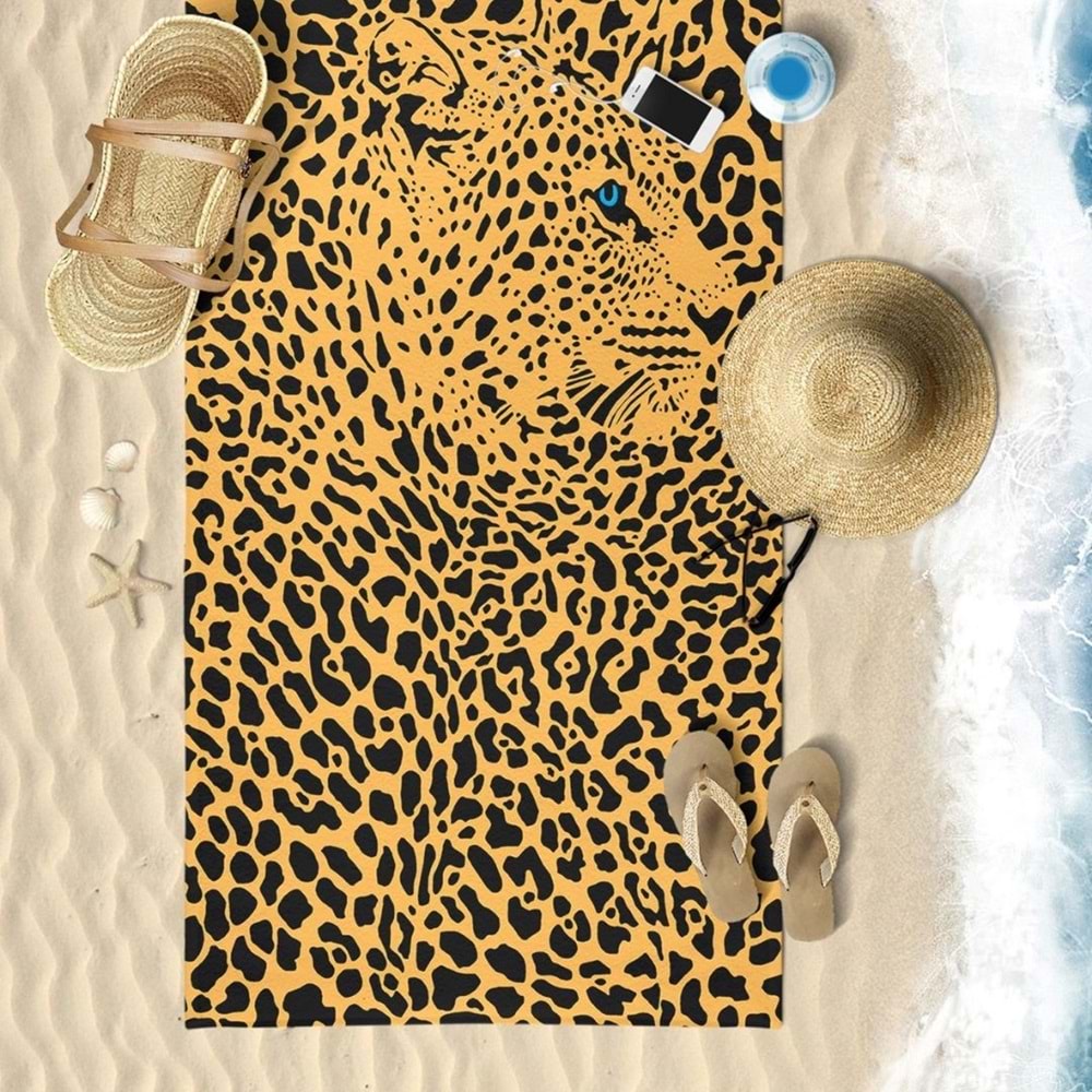 Leopar Desenli Dijital Baskılı 75x150 Cm Plaj Havlusu