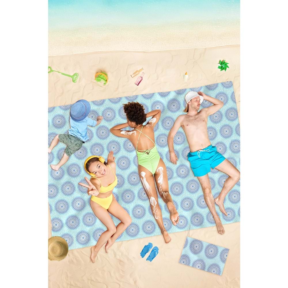 Blue Flower Dijital Baskılı 150x220 Cm Aile Boyu Plaj Havlusu Kum Geçirmez