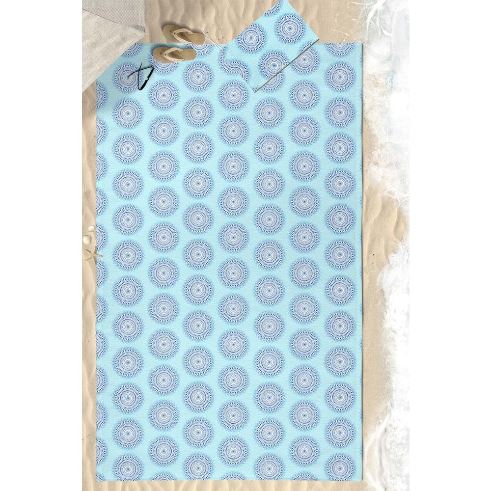 Blue Flower Dijital Baskılı 150x220 Cm Aile Boyu Plaj Havlusu Kum Geçirmez