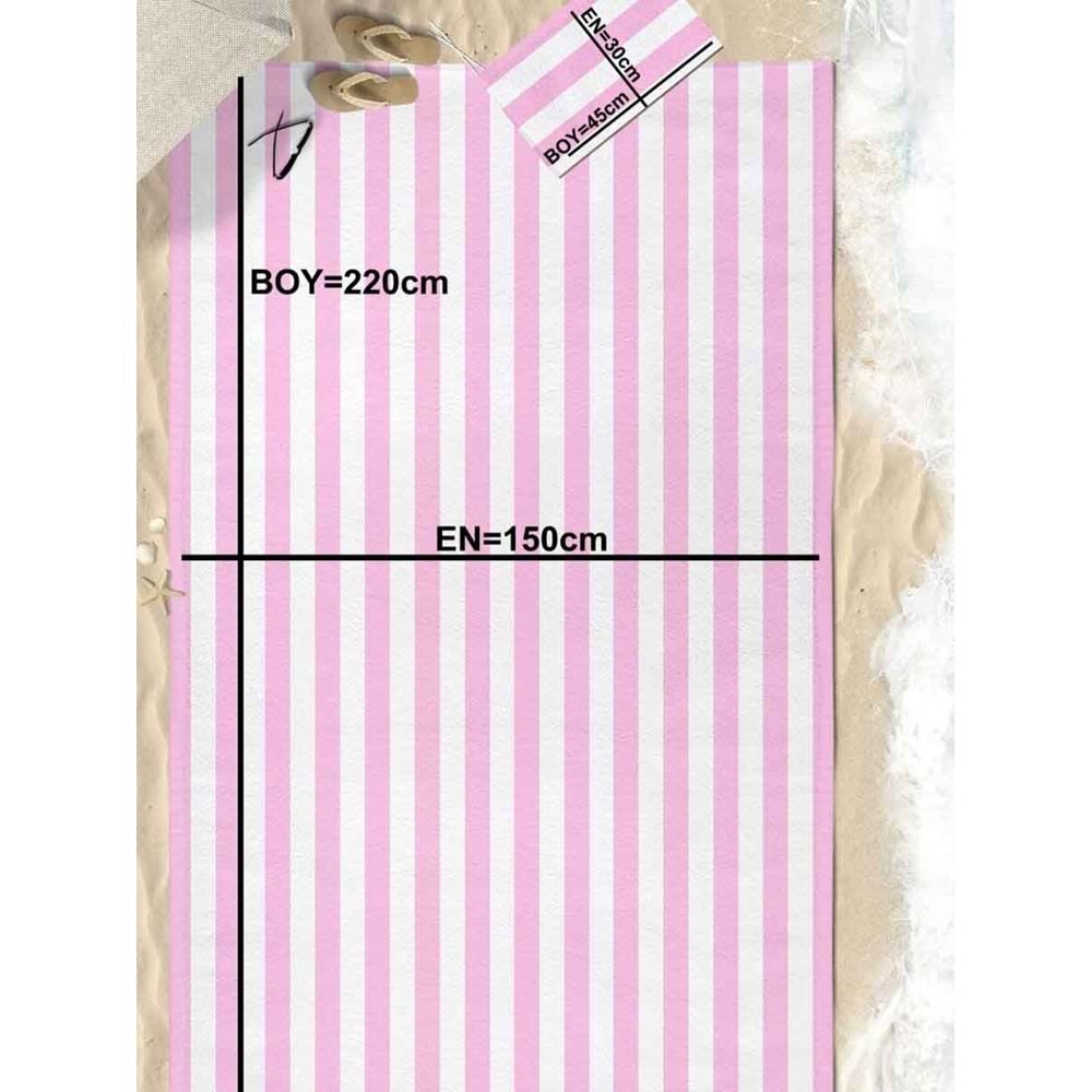 Pembe Çizgili Dijital Baskılı 150x220 Cm Aile Boyu Plaj Havlusu Kum Geçirmez