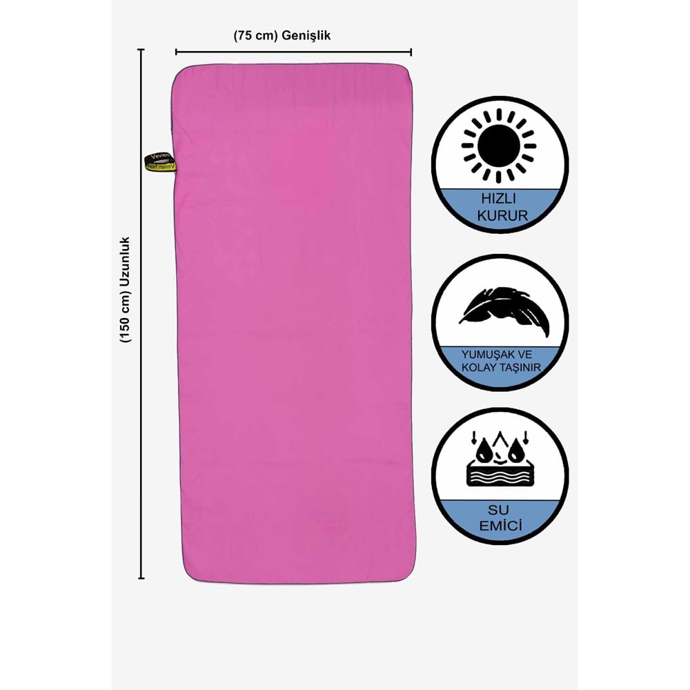 Vevien Home Mikrofiber Havlu - L Boy - 75 X 150 Cm - Plaj Havlusu PEMBE