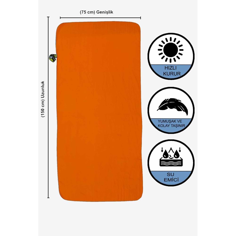 Vevien Home Mikrofiber Havlu - L Boy - 75 X 150 Cm - Plaj Havlusu TURUNCU