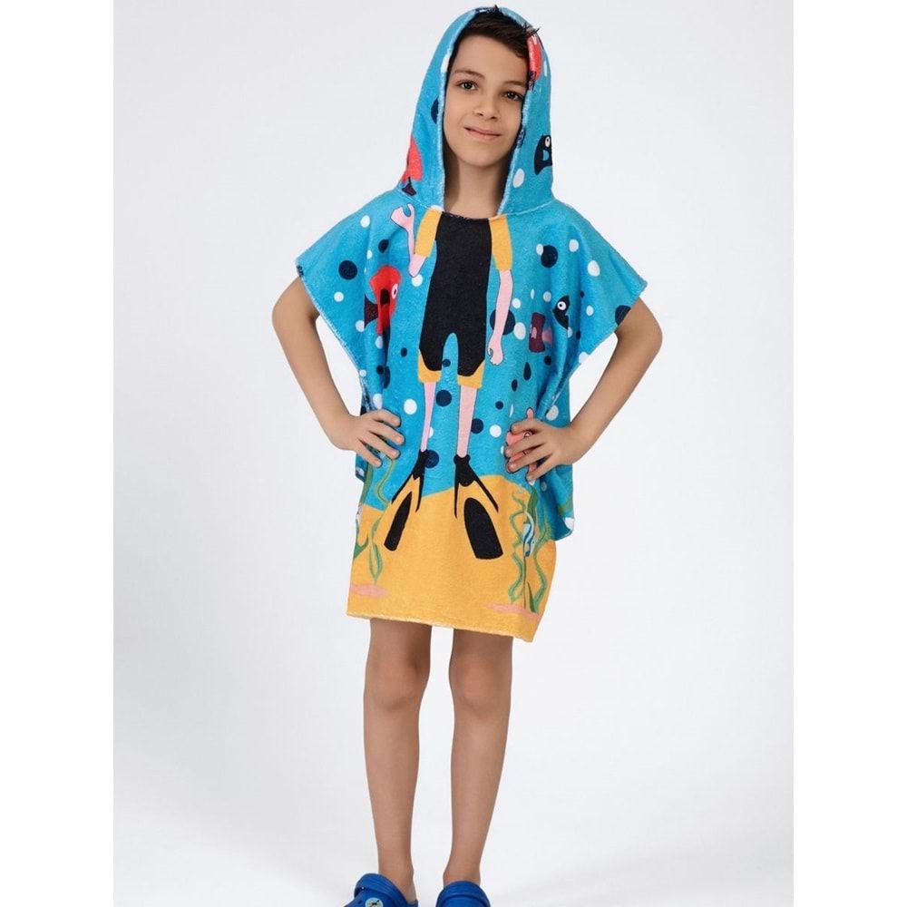 Dalgıç Çocuk Panço Plaj Havlusu 5-6 Yaş