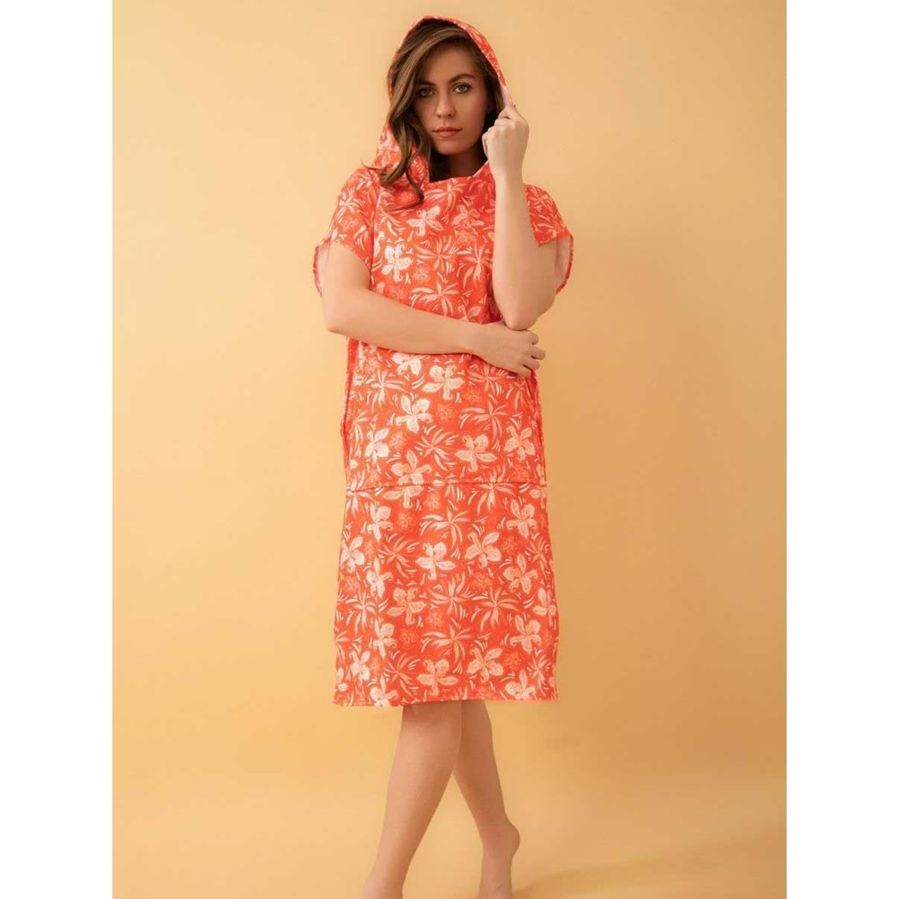 Flower Desen Yetişkin Sörf Yazlık Panço Kapüşonlu Plaj Havlusu Plaj Elbisesi S-M Beden