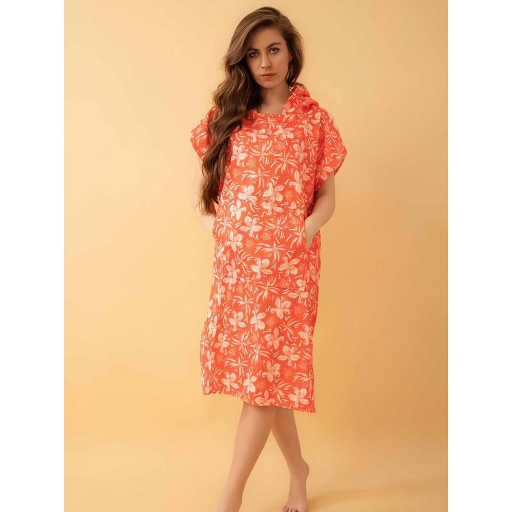 Flower Desen Yetişkin Sörf Yazlık Panço Kapüşonlu Plaj Havlusu Plaj Elbisesi S-M Beden