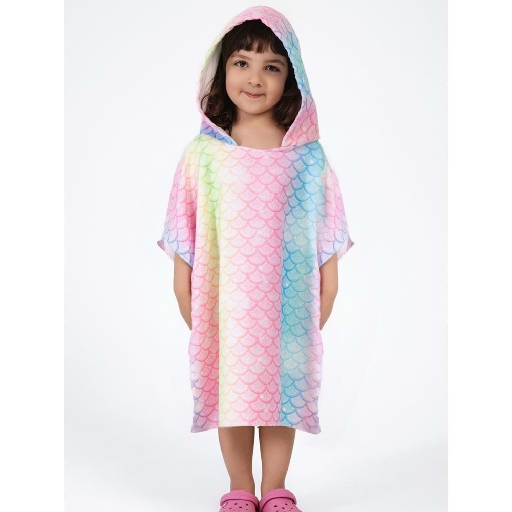 Balık Pulu Desen Çocuk Panço Plaj Havlusu