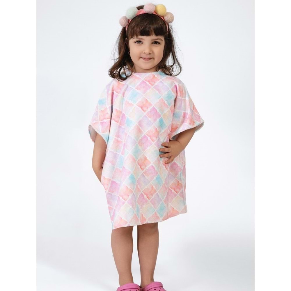 Flower Desen Çocuk Panço Plaj Havlusu