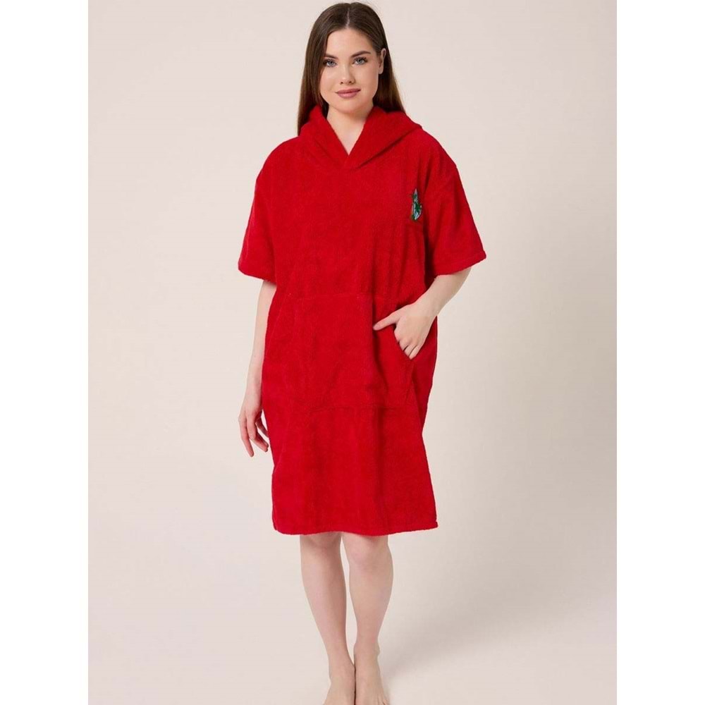 Palmiye Sörf Nakışlı Yetişkin Sörf Yazlık Panço Kapüşonlu Plaj Havlusu BORDO