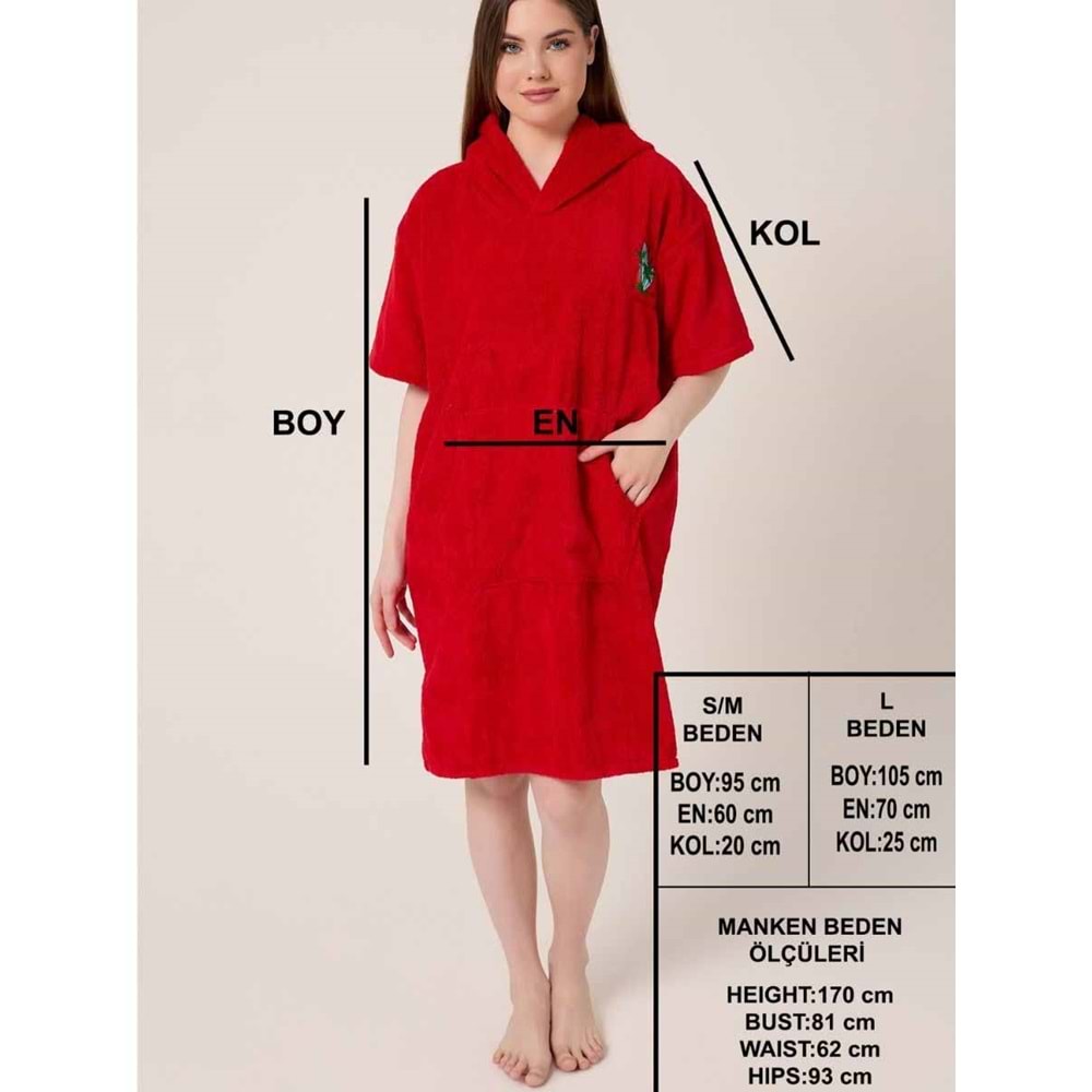 Palmiye Sörf Nakışlı Yetişkin Sörf Yazlık Panço Kapüşonlu Plaj Havlusu BORDO