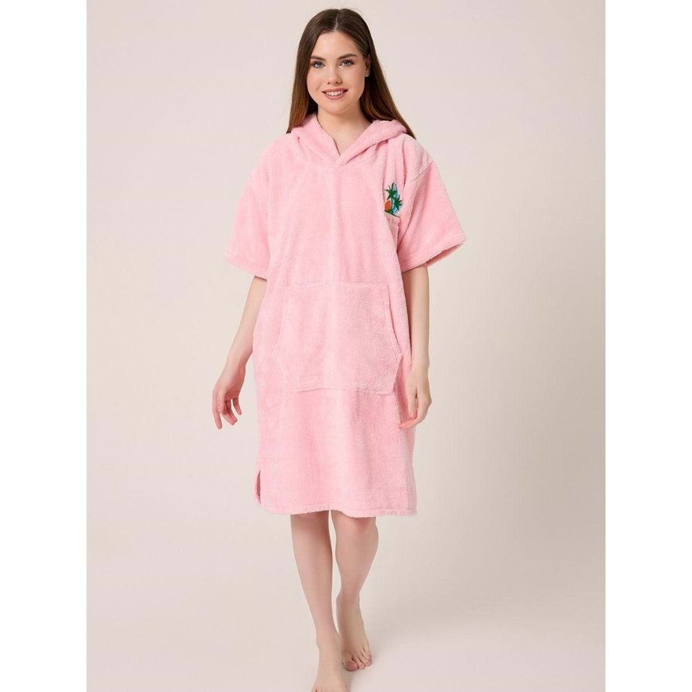 Palmiye Sörf Nakışlı Yetişkin Sörf Yazlık Panço Kapüşonlu Plaj Havlusu PUDRA
