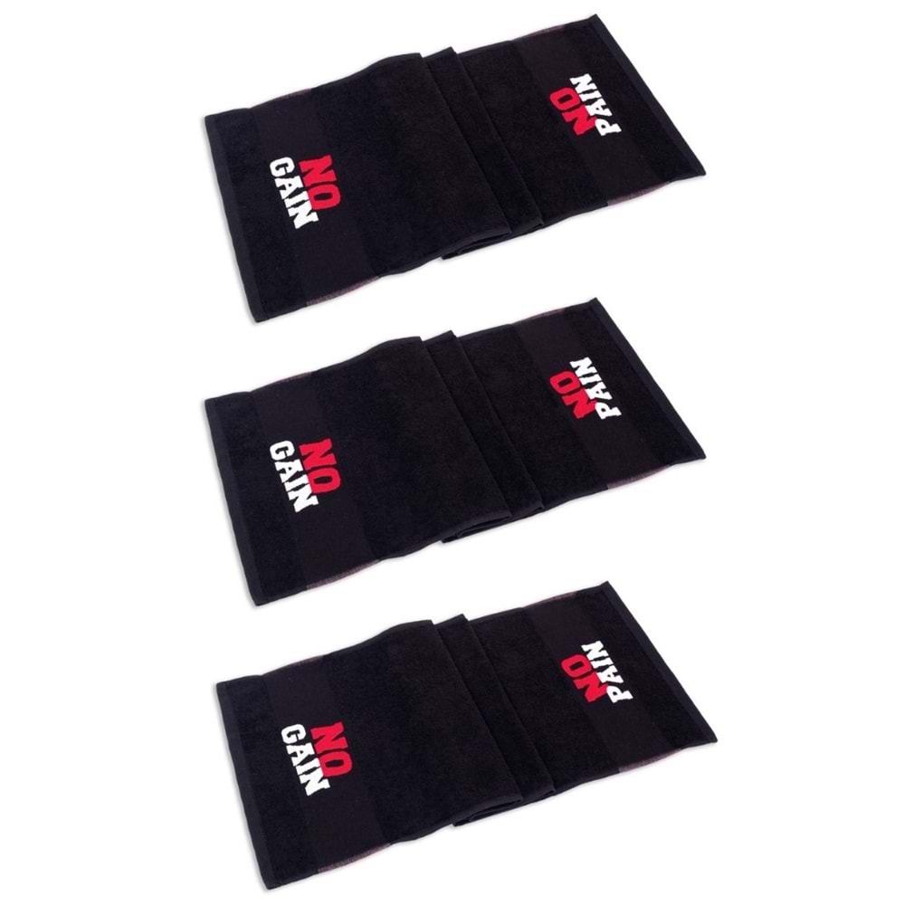 No Pain No Gain 30x100 Cm %100 Pamuklu 3'lü Spor Havlusu Fitness Gym Golf Boks Tenis Havlusu