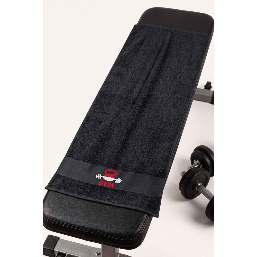 GYM 50x100 Cm %100 Pamuklu Spor Havlusu Fitness Gym Golf Boks Tenis Havlusu SİYAH