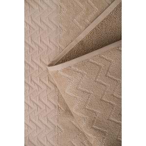 Ansaaj Kadife Jakarlı 4 Parça Bornoz Takımı BEJ L-XL Beden