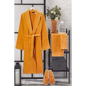 VevienHome Kadife Jakarlı 4 Parça Bornoz Takımı HARDAL L Beden