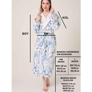 Blue Gladiolo Fiore Desenli Dijital Baskılı Kapüşonlu Bornoz