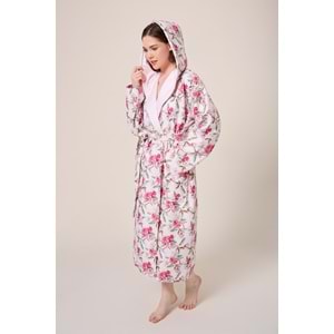 Peonia Fiore Desenli Dijital Baskılı Kapüşonlu Bornoz