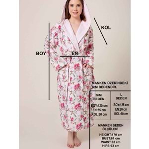 Peonia Fiore Desenli Dijital Baskılı Kapüşonlu Bornoz