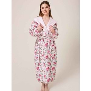 Peonia Fiore Desenli Dijital Baskılı Kapüşonlu Bornoz