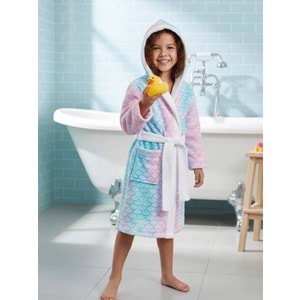 Balık Pulu Dijital Baskılı Çocuk Bornozu