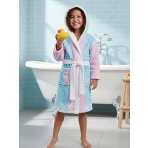 Balık Pulu Dijital Baskılı Çocuk Bornozu