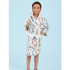 Dino Dijital Baskılı Çocuk Bornozu