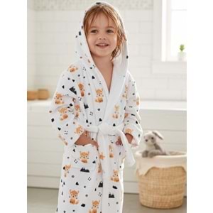 Forest Fox Dijital Baskılı Çocuk Bornozu