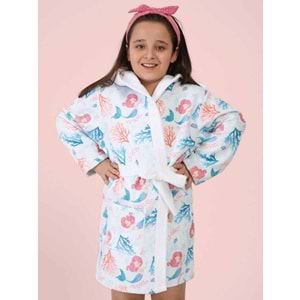 Mermaid Dijital Baskılı Çocuk Bornozu