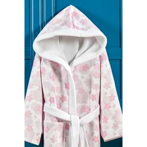 Pink Flower Dijital Baskılı Çocuk Bornozu