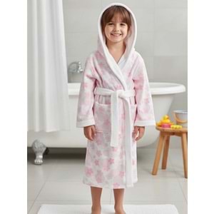 Pink Flower Dijital Baskılı Çocuk Bornozu