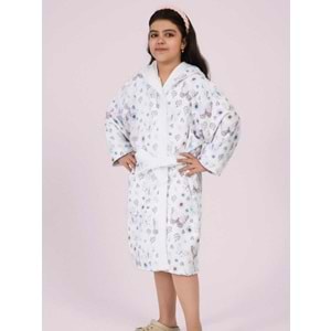 Kelebek Desen Dijital Baskılı Genç Çocuk Bornozu