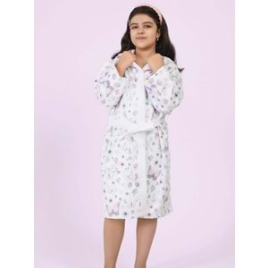 Kelebek Desen Dijital Baskılı Genç Çocuk Bornozu