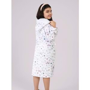 Kelebek Desen Dijital Baskılı Genç Çocuk Bornozu