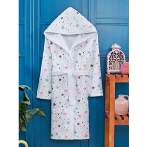 Yıldız Desen Dijital Baskılı Genç Çocuk Bornozu