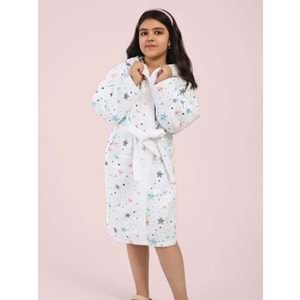 Yıldız Desen Dijital Baskılı Genç Çocuk Bornozu