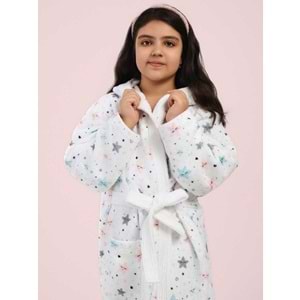 Yıldız Desen Dijital Baskılı Genç Çocuk Bornozu