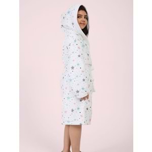 Yıldız Desen Dijital Baskılı Genç Çocuk Bornozu