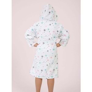 Yıldız Desen Dijital Baskılı Genç Çocuk Bornozu