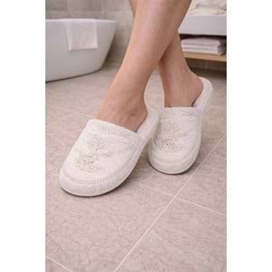 Güpürlü İnci Motifli Kalın Tabanlı Banyo Ve Ev Terliği Havlu Terlik Otel,Spa,Ev Terliği