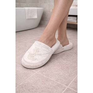 Güpürlü İnci Motifli Kalın Tabanlı Banyo Ve Ev Terliği Havlu Terlik Otel,Spa,Ev Terliği