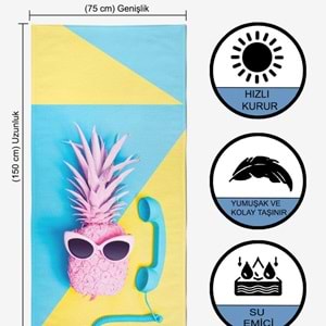 Pineapple Dijital Baskılı 75x150 Cm Plaj Havlusu