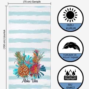 Summer Pineapple Dijital Baskılı 75x150 Cm Plaj Havlusu