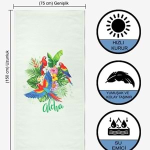 Parrot Flower Dijital Baskılı 75x150 Cm Plaj Havlusu