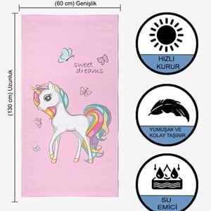 Unicorn Dijital Baskılı 60x130 Cm Çocuk Plaj Havlusu