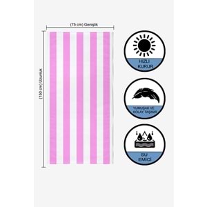 Çizgili Dijital Baskılı 75x150 Cm Plaj Havlusu LİLA