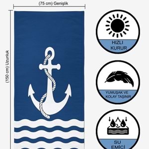 ANCHOR Dijital Baskılı 75x150 Cm Plaj Havlusu