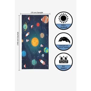 Uzay ve Gezegenler Dijital Baskılı 70x140 Cm Çocuk Plaj Havlusu