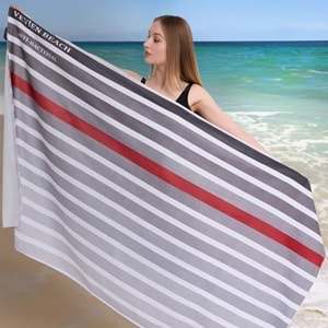 Çizgili Dijital Baskılı 100x180 Cm Plaj Havlusu (Plaj Çantası+Bone Hediyeli) Antrasit