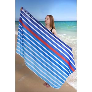 Çizgili Dijital Baskılı 100x180 Cm Plaj Havlusu (Plaj Çantası+Bone Hediyeli) LACİVERT