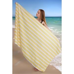 Çizgili Dijital Baskılı 100x180 Cm Plaj Havlusu (Plaj Çantası+Bone Hediyeli) SARI