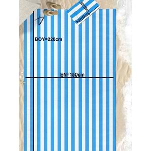 Mavi Çizgili Dijital Baskılı 150x220 Cm Aile Boyu Plaj Havlusu Kum Geçirmez